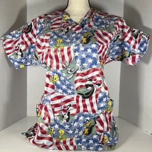 Nurses Cartoon Scrub Looney Tunes Sylvestor Bugs Bunny Tweety Small Unisex - Picture 1 of 6