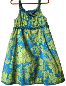 The Children's Place Dress Girls Sz 5 Blue & Green Floral Lined Ruffle Hawaiian - Picture 1 of 10