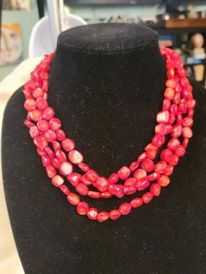 Collar Lucas Lameth Capas 4 Hilos Coral Rojo 925 Cierre Estampado 925LUC 20" L Foto 1 de 4
