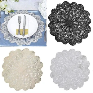 6 Round 15-Inch wide Romantic Floral Lace Vinyl Placemats Doilies Wedding Sale - Picture 1 of 26
