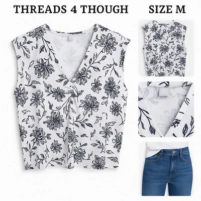 Top floral Threads 4 Thought sin mangas con cuello en V talla M blanco marino ecológico Foto 1 de 4