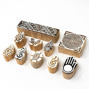 10er Set Holz Druckblock Stempel Keramik Textil Stoff Stempel Bordüre D 15 - Bild 1 von 4