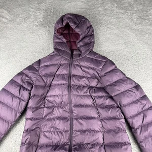 Eddie Bauer Jacket Womens Large Red Puffer Full Zip Hooded Down EB 650 Pockets - Picture 1 of 14
