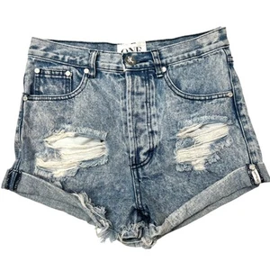 Pantalones cortos vaqueros de mezclilla One Teaspoon desgastados rasgados dobladillo enrollado tiro alto talla 24 - Imagen 1 de 10