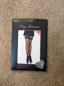 Black Lace Trim Fishnet Thigh Highs - Picture 1 of 2