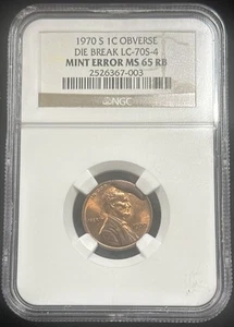 1970 S Lincoln Cent Die Break LC-70S-4 Mint Error MS65 RB - Picture 1 of 2