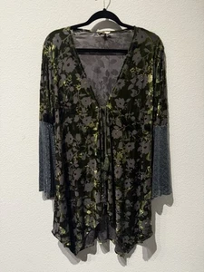 MYSTREE GREEN VELVET Burnout Bell Sleeper WHIMSICAL BOHO Size Small HIPPY - Picture 1 of 6