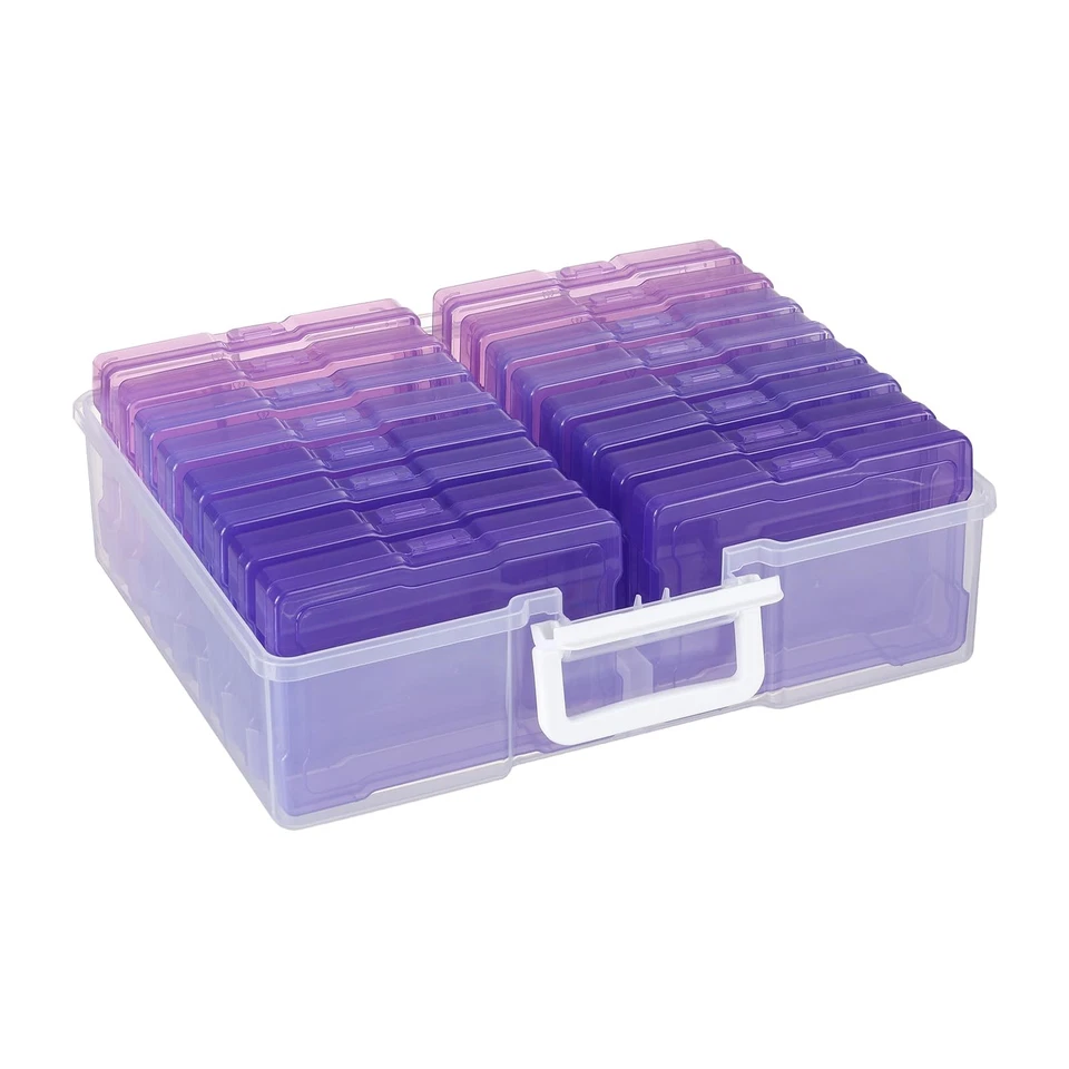 Estuche de almacenamiento de fotos de plástico de 4" x 6" con 16 contenedores de fotos interiores cajas saludo... Foto 1 de 4