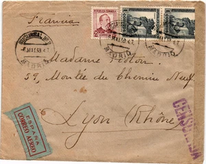 Spain Civil War SCW 1938 censored air mail cover from Madrid to Lyon (3169) - Picture 1 of 2