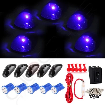 5x Smoke Lens Roof Running Cab Marker Lights + 5x Blue LED Bulbs For 99-02 Dodge - Image 1 of 4