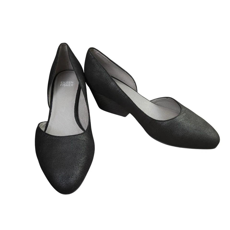 Zapatos cómodos Eileen Fisher de cuero negro con tacón de cuña punta talla 8 Foto 1 de 4