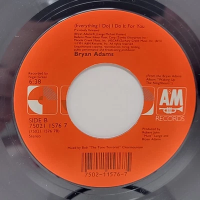 Bryan Adams I Do It For You / Can't Stop 7" 45rpm M- Vinyl 80's Record 45 Foto 1 de 2