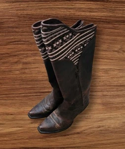Ladies Ariat Brown Leather Snip Toe Zip Up Knee High Western Boots Size 7.5 B - Picture 1 of 7