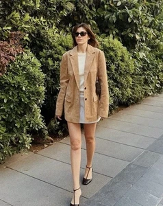 ZARA 100% SUEDE LEATHER BLAZER BEIGE POCKETS NEW SS25 SIZES S REF. 4341/824 - Picture 1 of 12