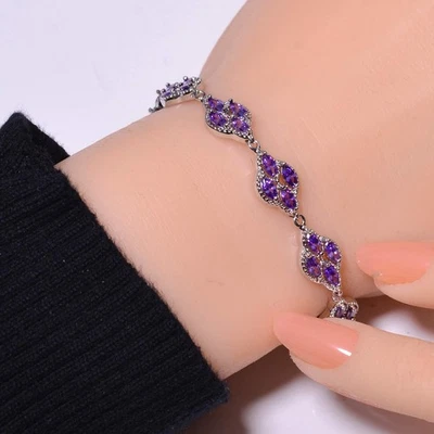 Pulsera Tenis Amatista Púrpura Plata de Ley 925 8.99" B4, Regalo Navidad Foto 1 de 4