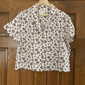 Cynthia Rowley 100 % Leinen weiß Blumen Ärmel Knopfleiste Shirt Oberteil Damen M - Bild 1 von 7