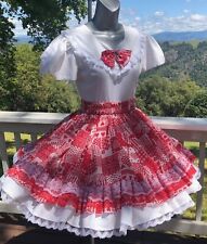 Changeable Square Dance Dress White 1pc dress & Red Apron-s/m B 36" W26-28" 21"L