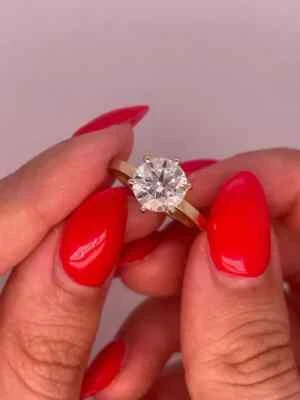 IGI Certified 2 Ct Round Lab Grown CVD Diamond Wedding Ring 14K Real Yellow Gold - Image 1 of 4