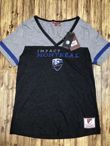 Mitchell Ness MLS MONTREAL IMPACT Soccer Gray Womens V-Neck Shirt LARGE $45 NEW Cover