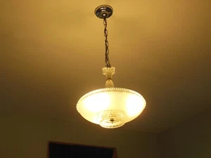 STUNNING ONE OF A KIND 1930's ART DECO CHROME PLATED BRASS CHANDELIER WITH CHAIN - Picture 1 of 5