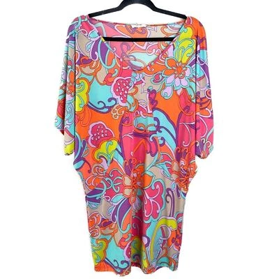 Vestido túnica de natación Trina Turk M arco iris retro encubrimiento vacaciones tropicales Foto 1 de 4