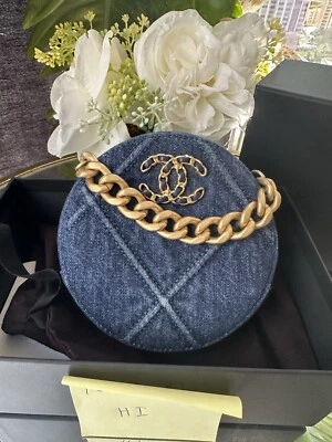 Chanel 19 Round Clutch with Chain Quilted Denim - Image 1 of 4