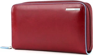 PIQUADRO RED square wallet, with blue RFID leather details 19 cm - Picture 1 of 6
