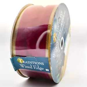 Traditions Red Satin Wire Edge Christmas Ribbon 50 yds 2.5 in Gold Edges Vintage - Picture 1 of 3