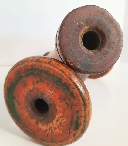 Antique 12” AND 9" Wooden BEEHIVE BOBBIN Industrial Textile Thread Spools 1900s Cover