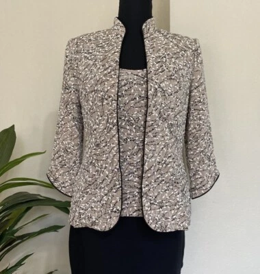 Alex Evenings 尺寸 S 2 件套夹克背心套装 3/4 Slv 棕褐色闪光闪亮针织 — 第 1/4 张图片