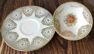 Winterling Bavaria Germany Floral Cup & Saucer Small Gold Flowers Spots Vintage - Picture 1 of 22