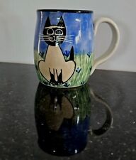 Karen Donleavy Siamese Cat Mug 15 Oz. COFFEE TEA  KD Signed Blue Green Ceramic 