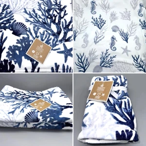 4pc Deborah Connolly 2 Bath and 2 Hand Towel Set Coral Starfish Shell Seahorse - Picture 1 of 11
