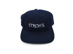 Vintage Stroh's Beer Otto Mütze 80 % Wolle Nylonmischung marineblau Druckknopflasche Truckermütze - Bild 1 von 10