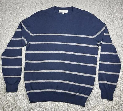 Neiman Marcus Sweater Mens XL Blue Grey Striped Pullover Crew Neck - Image 1 of 4