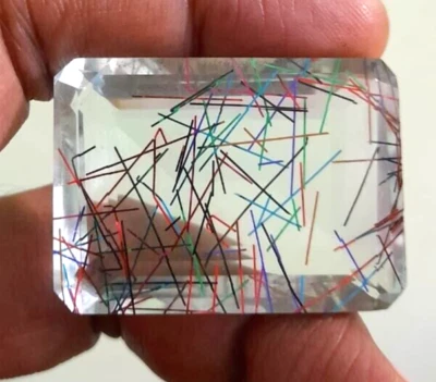 136.35 Ct Emerald Cut Lab-Created Multi - Color Rutilated Quartz Loose Gemstone - Image 1 of 4