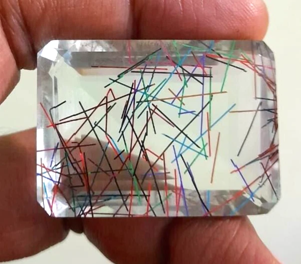 136.35 Ct Emerald Cut Lab-Created Multi - Color Rutilated Quartz Loose Gemstone - Image 1 of 4