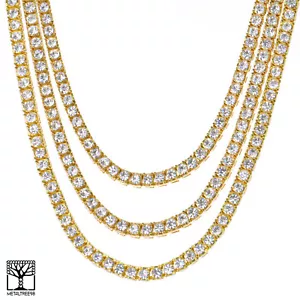 Herren CZ Gold / Versilbert Stein 3 Double Set Tennis Kette 16" / 18" / 20" - Bild 1 von 6