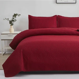 Jarson 3-Pc Quilt Set King Burgundy Soft Bedspread with 2 Shams Reversible - Picture 1 of 9