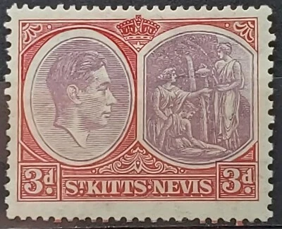 St Kitts & Nevis KGVI 1938 3d Dull Reddish Purple & Scarlet Mint sg 73 - Image 1 of 2
