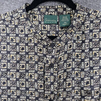 Scandia Woods 100% Silk Button Shirt Geometric Abstract Print Sz 2XL Band Collar - Image 1 of 4