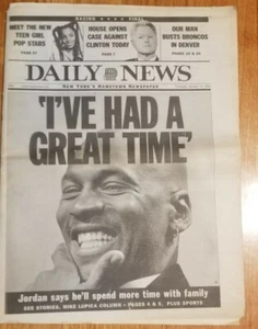 New York Daily News ~ Chicago Bulls MICHAEL JORDAN Retires January 14th, 1999 - Picture 1 of 2