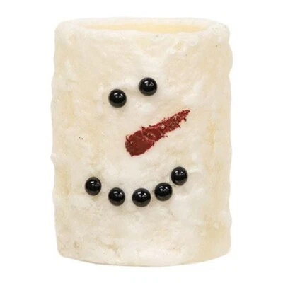 NEW SNOWMAN FACE CANDLE 4"x 3" PILLAR LED with Timer Primitive Winter Christmas  - Image 1 of 2