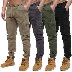 Enzo Mens Jeans Cargo Joggers Elasticated Combat Casual Pants - Picture 1 of 36