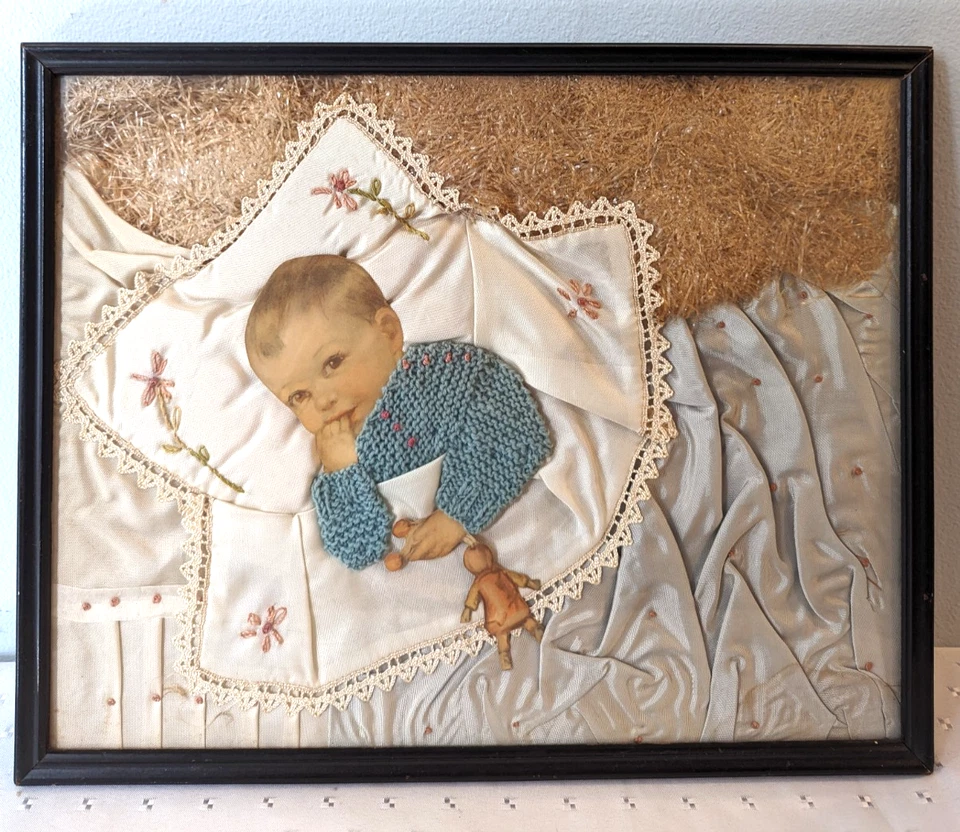 Hermosa obra de arte para guardería - Cuadro de bebé victoriano enmarcado y hecho a mano en 3D - Encantador Foto 1 de 4