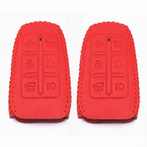 2Pcs Red Leather For Genesis G70 GV70 G80 G90 GV80 GV90 TLX 6 Buttons Key Fob - Picture 1 of 4