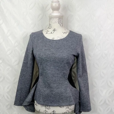 Blusa Donna Karan Mezcla Lana Volantes Imitación Cuero Paneles Talla 4  Foto 1 de 4