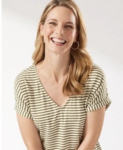 NEW Tommy Bahama Kauai Shimmer Stripe V-Neck T shirt Top Size XS - Bild 1 von 12