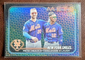 2024 Topps Series 1 New York Smiles Alonso/Lindor Easter Holiday Foil NY Mets - Picture 1 of 2