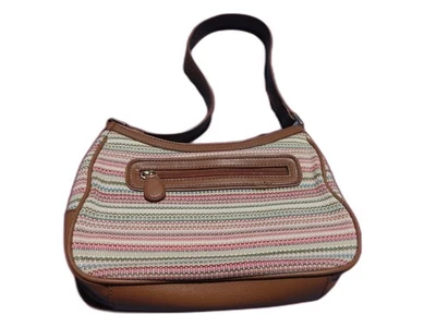 Liz Claiborne Handbag Small Striped 4 Pocket Shoulder Strap Summer Preppy GND - Image 1 of 4